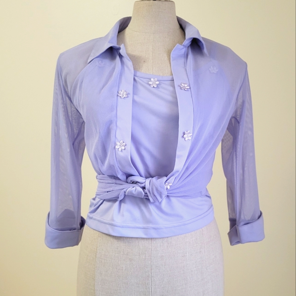 Vintage Flower Embellished Blouse and Tank Set